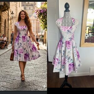 Vintage Bernie Dexter 100% Cotton Fit and Flare Dress. Pockets. Small.